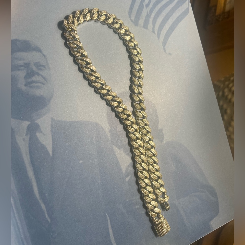 Chain  Real Icy Solid 925 Silver Man Made Diamonds Iced Cuban link